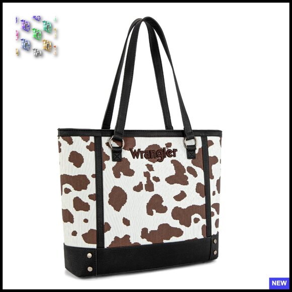 Cow Print Canvas Tote Bag Retro Western Chic Top Handle Shoulder Bag